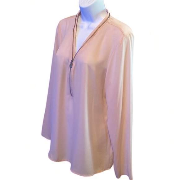 Michael Kors Sheer Pink and Silver Tag Zipper Top - Picture 2 of 7